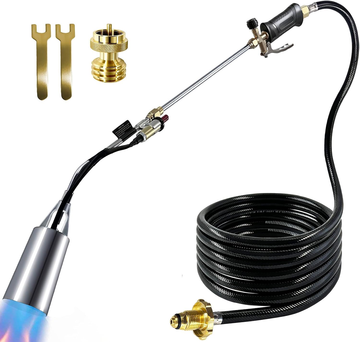 Propane Torch Burner Weed Torch with Self Igniter, Propane Torch Weed Burner with 11.5FT Hose, Heavy Duty Blow Torch with Flame Control for Garden, Stumps, Wood, Melting Ice, Snow Road, Roofing
