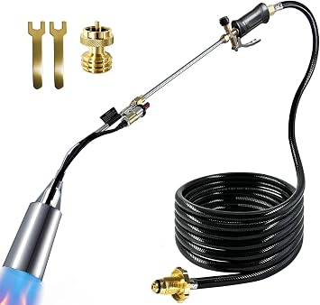 Propane Torch Burner Weed Torch with Self Igniter, Propane Torch Weed Burner with 11.5FT Hose, Heavy Duty Blow Torch with Flame Control for Garden, Stumps, Wood, Melting Ice, Snow Road, Roofing
