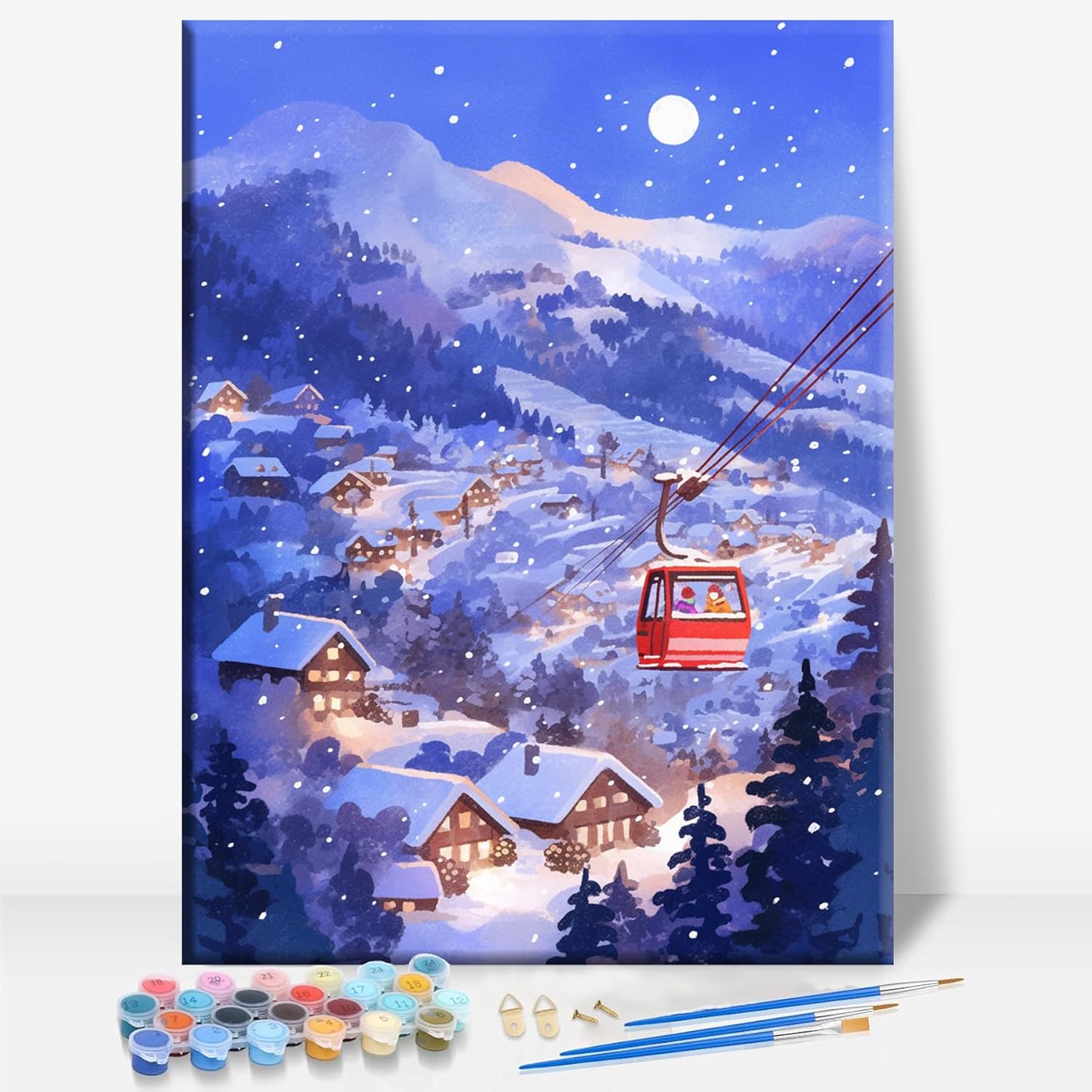Aeontinity Train Winter Seasons Framed Canvas DIY Paint by Numbers Kit Bar Cafe Cave Home Room Wall Bathroom Porch Patio Decor Gift, 16 x 12 Inch
