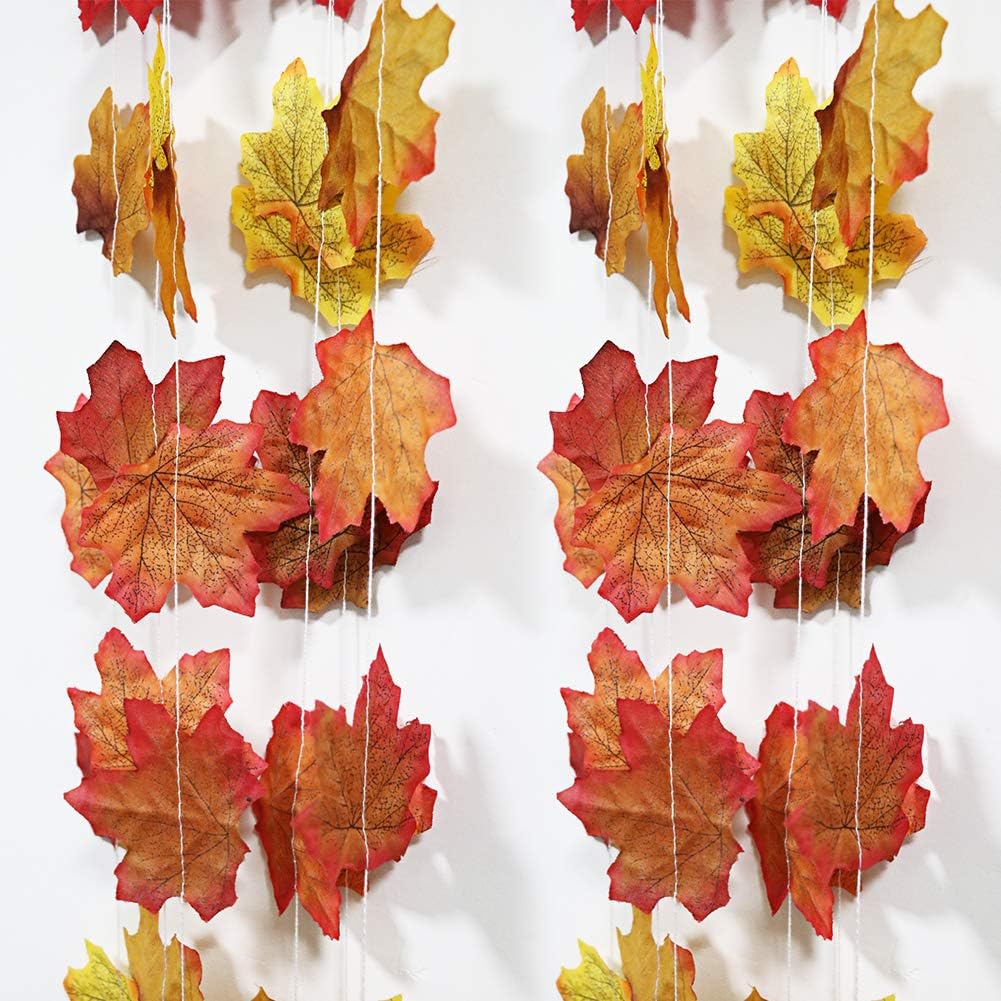 Fall Maple Leaf Garland, Artificial Autumn Maple Leaves Plants Vine Hanging Garland for Home Garden Kitchen Office Wedding Wall Doorway Party Backdrop Decoration Thanksgiving Decor 6.6ft Long