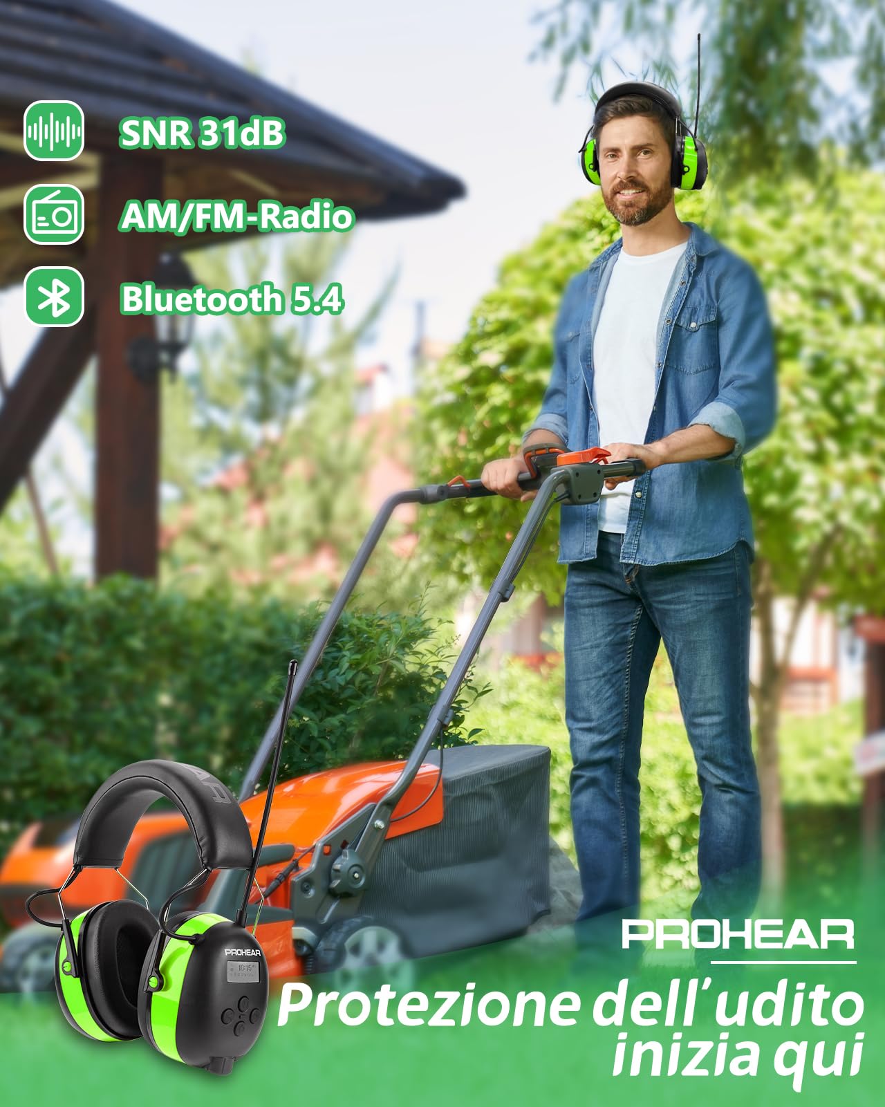 PROHEAR 033 Protezione dell'udito con radio, SNR31dB, cuffie con Bluetooth FM/AM, microfono integrato e riduzione del rumore, per attività ricreative ad alto rumore, nero