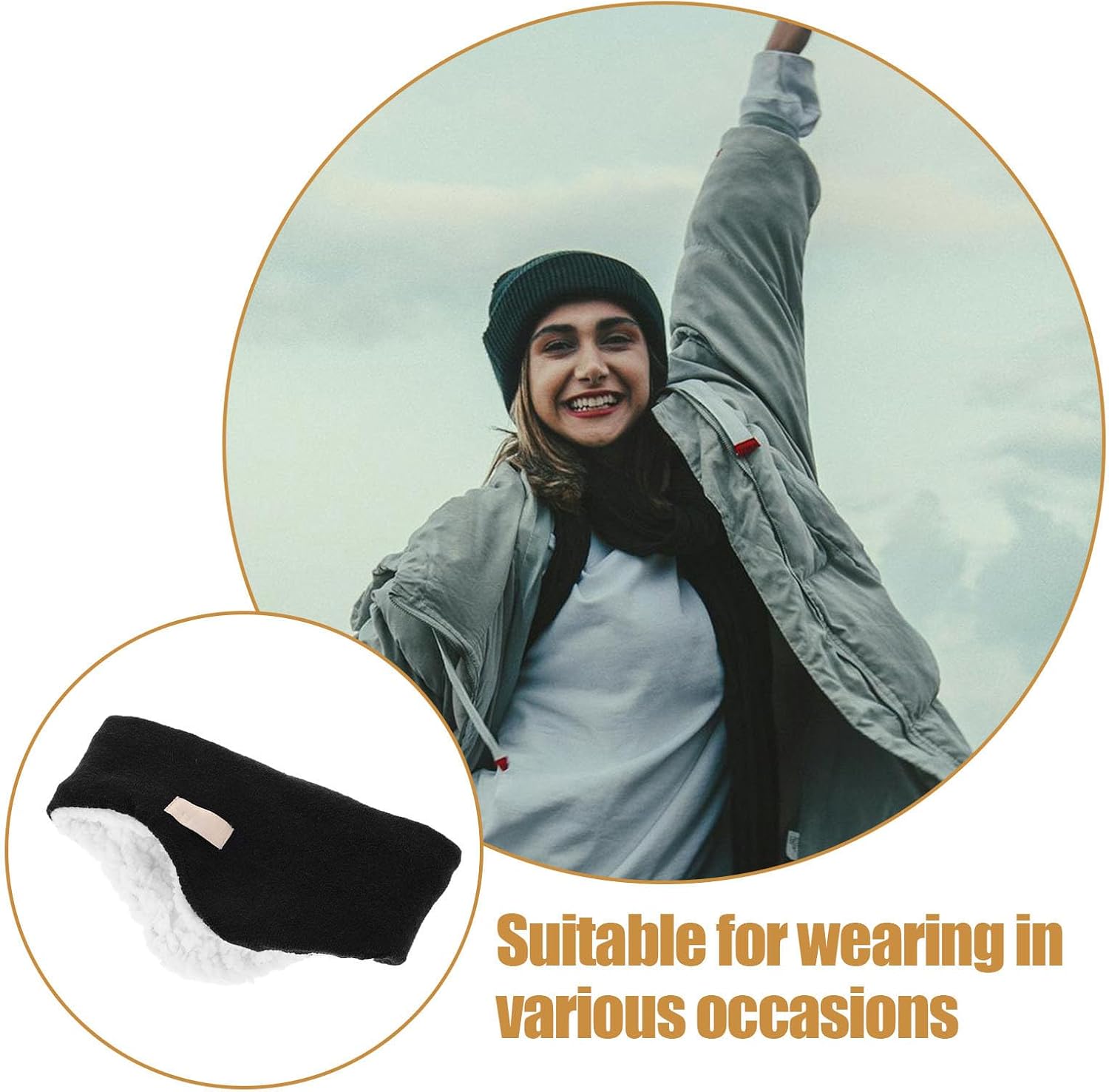 Noise Cancelling Sleeping Ear Muffs for Men and Women, Black Plush Ear Warmers with Wind Protection and Soft Comfortable Fleece Headband for Settings and Sleep