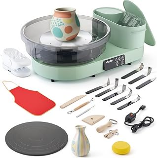 VEVOR Tour de Potier avec Plateau Tournant de 28 cm et 36 cm, Roue de Poterie Électrique avec Pédale, pour Débutants Loisirs Créatifs en Argile, Vitesse Réglable 30-300 tr/min, Corps en Alu, Verte