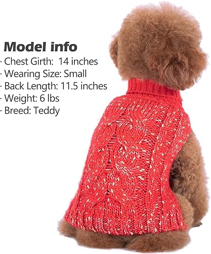 Miniatura 8 de KYEESE Suéter navideño para perros, ropa cálida para perros pequeños, abrigo sin botones, cuello alto, prendas de punto con hilo dorado para otoño e