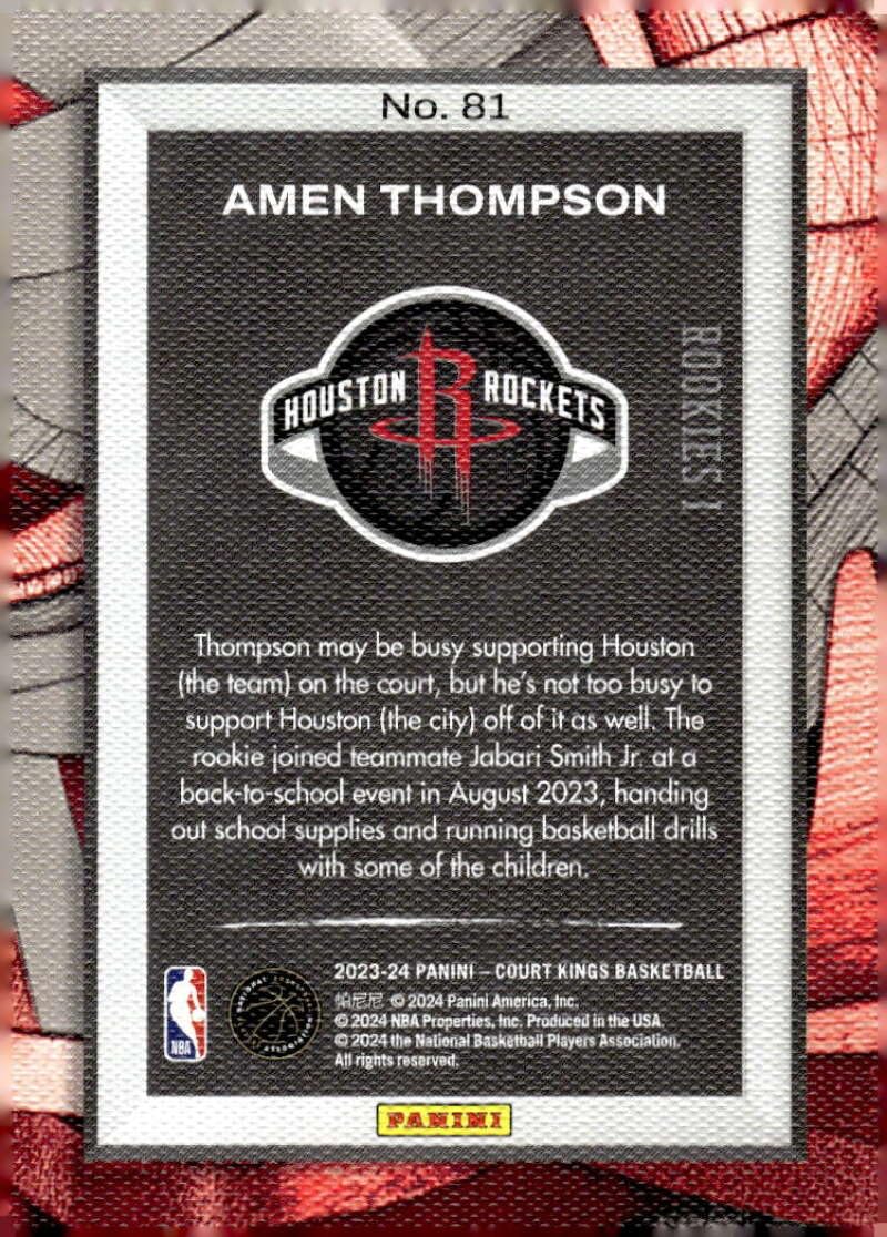 アメン・トンプソン NBA COURT KINGS 23-24 Amazon.com: AMEN THOMPSON RC 2023-24 Panini Court Kings #81 ROOKIE