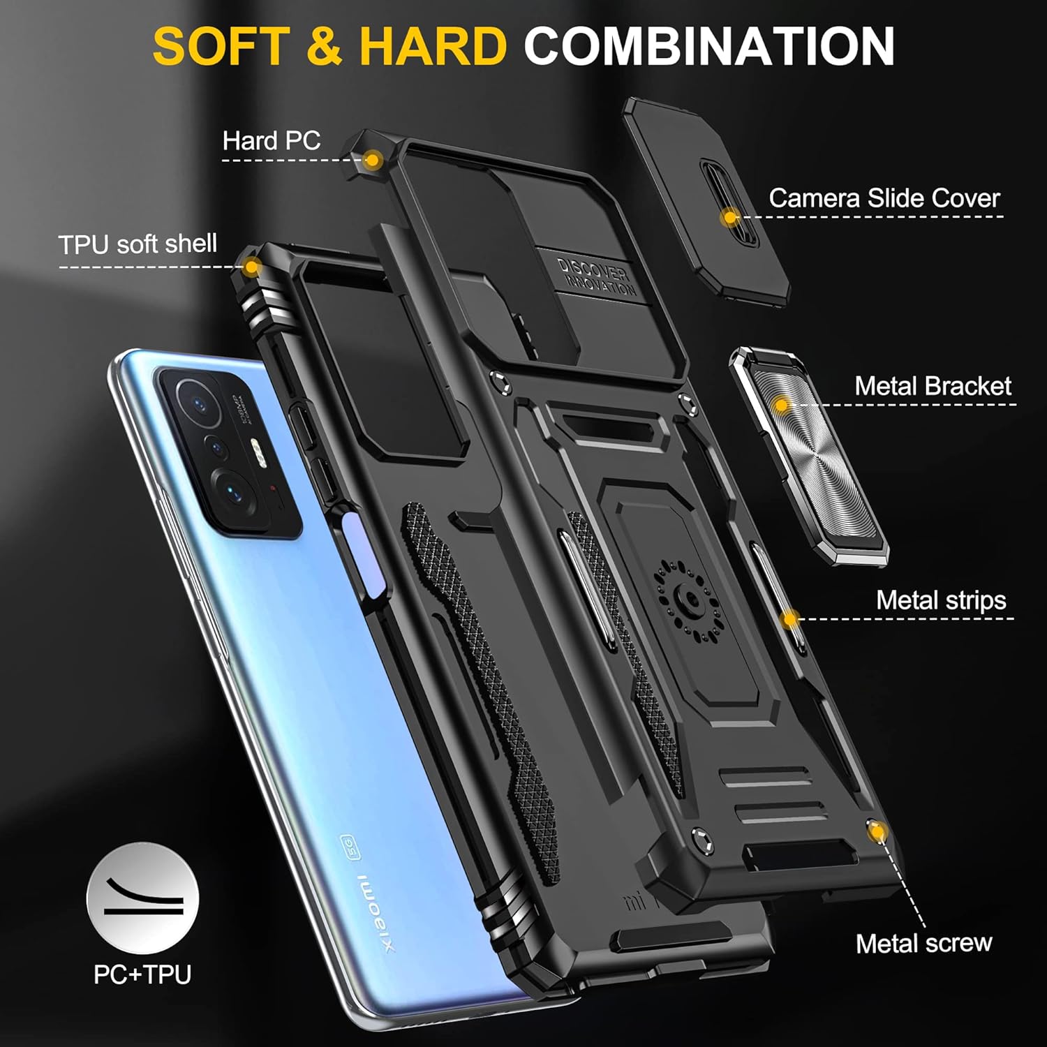 Asuwish Phone Case for Xiaomi Mi 11T/Mi11T Pro 5G with Tempered Glass Screen Protector and Slide Camera Cover Magnetic Ring Holder Kickstand Cell Accessories Slim Mi11TPro T11 G5 Women Men Black - Image 7