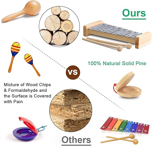 Miniatura 5 de LOOIKOOS Instrumentos musicales para niños pequeños juego musical ecológico para niños preescolares instrumentos de percusión de madera natural