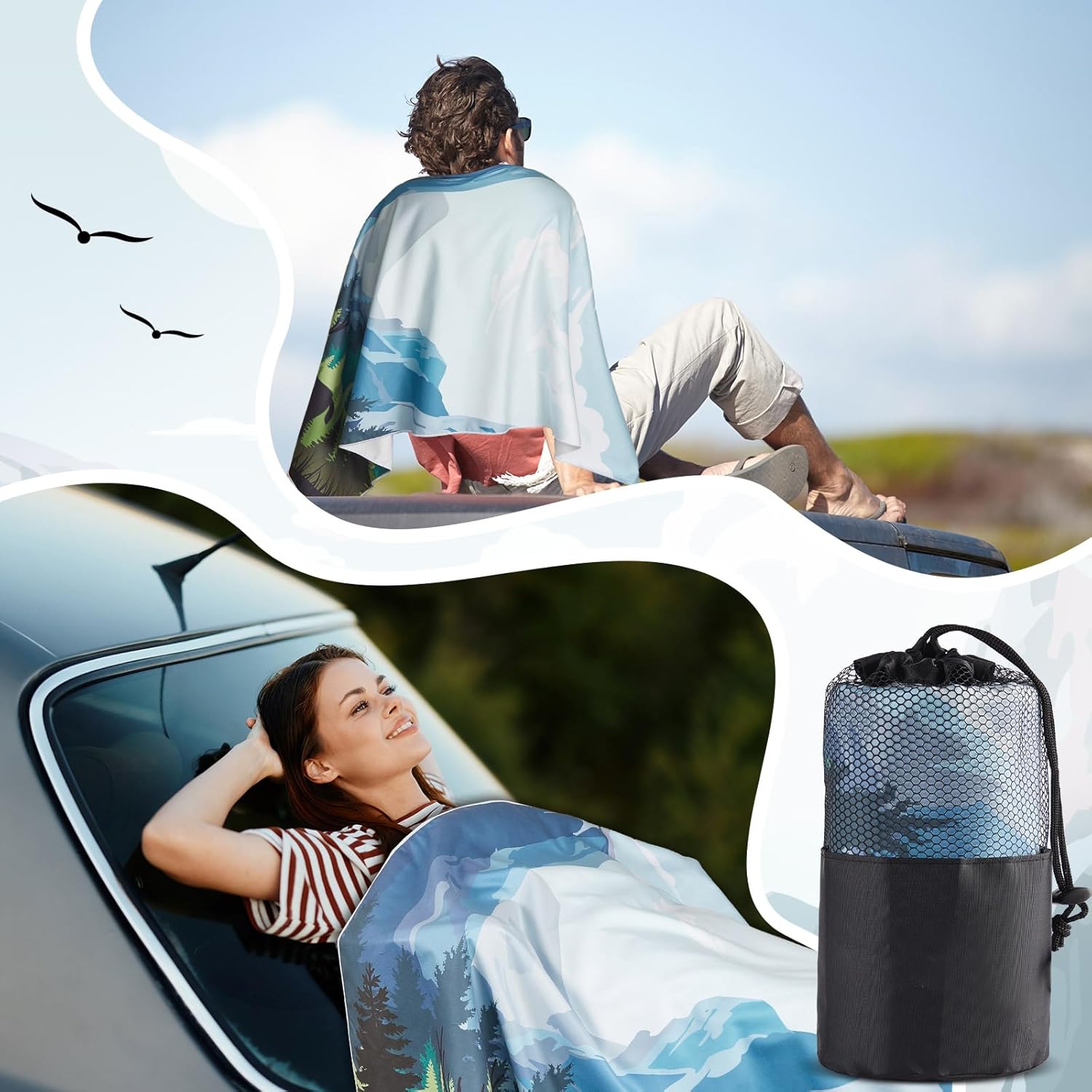 OBUSATT 2 Pack Car Seat Towel Covers with Storage Bag Seat Cover Protector Athletic Running Towel Sweat Washable Cover Gift for Car Outdoor Sport Activities Gym Workout 63x32 in, National Parks - Image 6