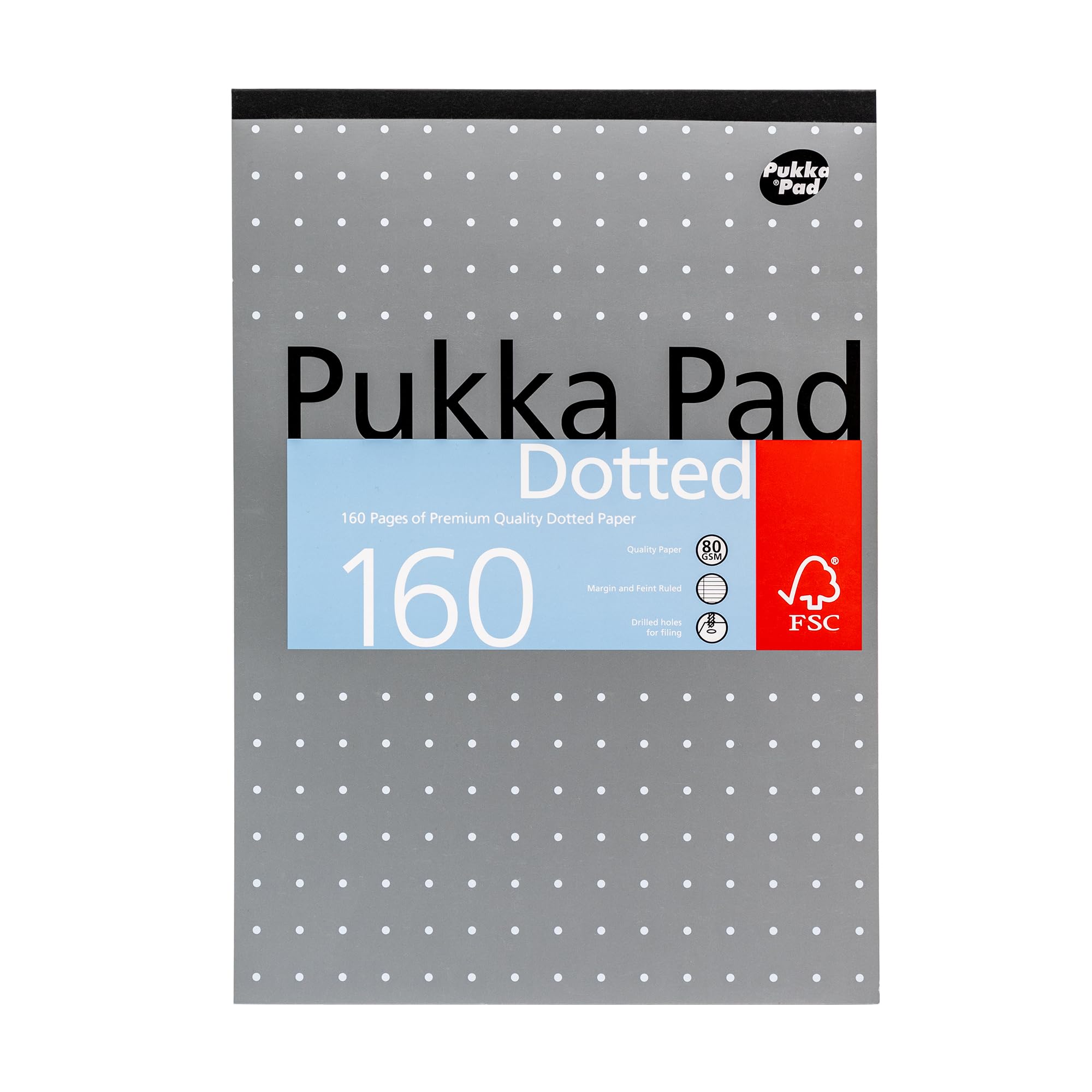 Pukka Pad, Blocco note metallico A4 punteggiato per grafica, arte, bullet journaling, confezione da 3 pezzi, 29,7 x 21 cm, rilegatura a nastro, carta da 80 g/m², margini a 4 fori e perforazione, 160