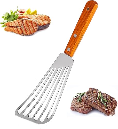 Espátula de pescado de acero inoxidable para espátula antiadherente, espátula ancha y fina de acero inoxidable con espátula ranurada ligera y