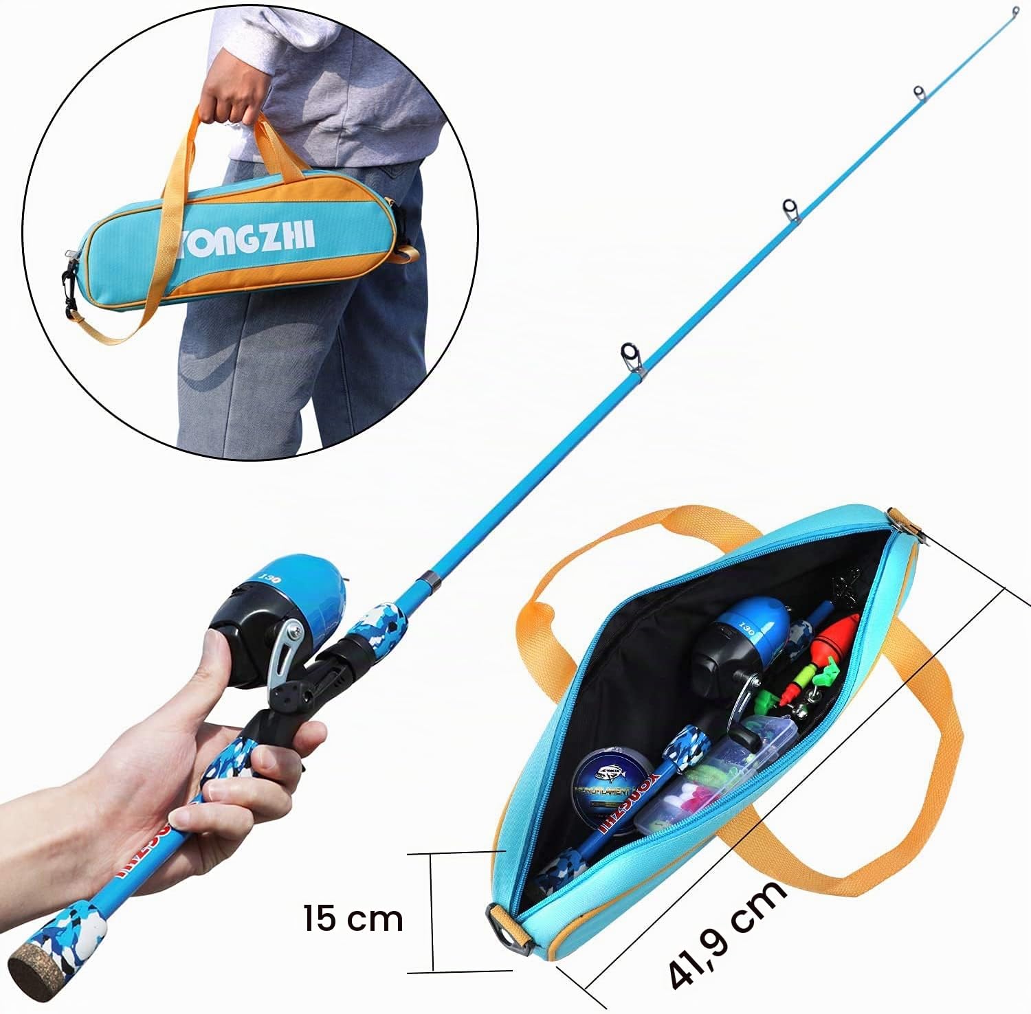 Sougayilang Canne à pêche télescopique portable avec moulinet Spincast pour enfants