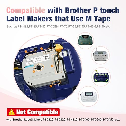 Miniatura 2 de Paquete de 5 cintas de etiquetas M-K231 compatibles con Brother Label Maker, 0.472 in, 0.47, M231, MK-231 M, repuesto para repuesto de Brother