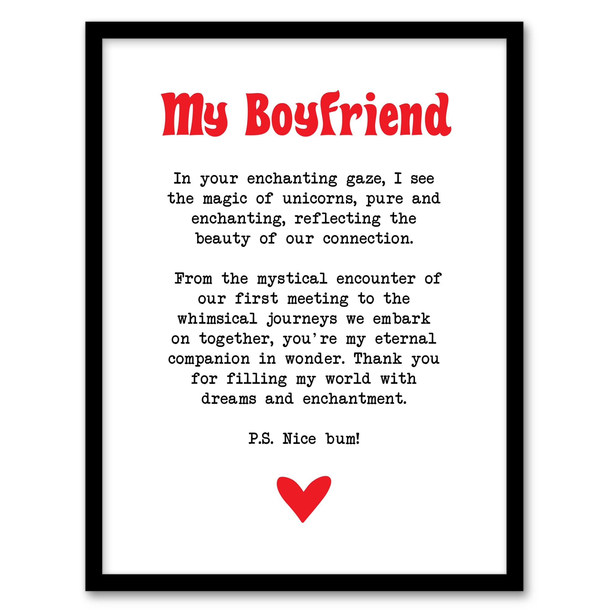 Artery8 Love Poem Unicorn Magic Boyfriend Romantic Poetry Bedroom Artwork Framed Wall Art Print A4