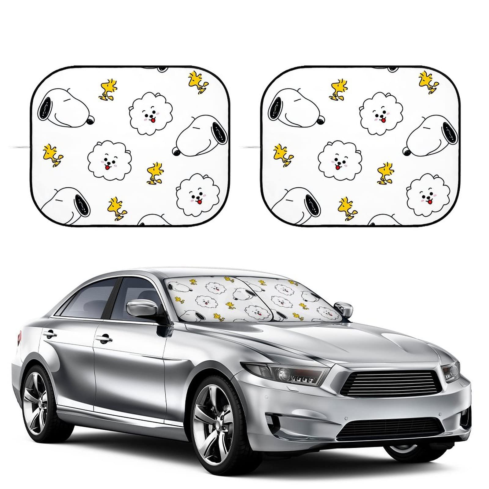 Amazon スヌーピー 遮光サンシェード カーサンシェード フロントガラス サンシェード フロントサンシェード カー用品 おしゃれ 軽量 紫外線ブロッカー 車を涼しく保ちます 折りたたみ式 日焼け防止 収納袋付き 吸盤不要 男女兼用 2枚セット 75 60 8cm サンシェード