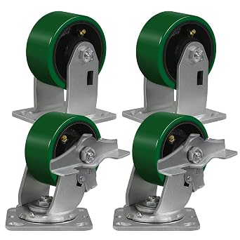 4" X 2" Heavy Duty Casters, Polyurethane Industrial Caster Wheels for Cart Workbench Toolbox, Caster Set of 4 Heavy Duty with Load 3200lbs Capacity 2 Brake & 2 Rigid