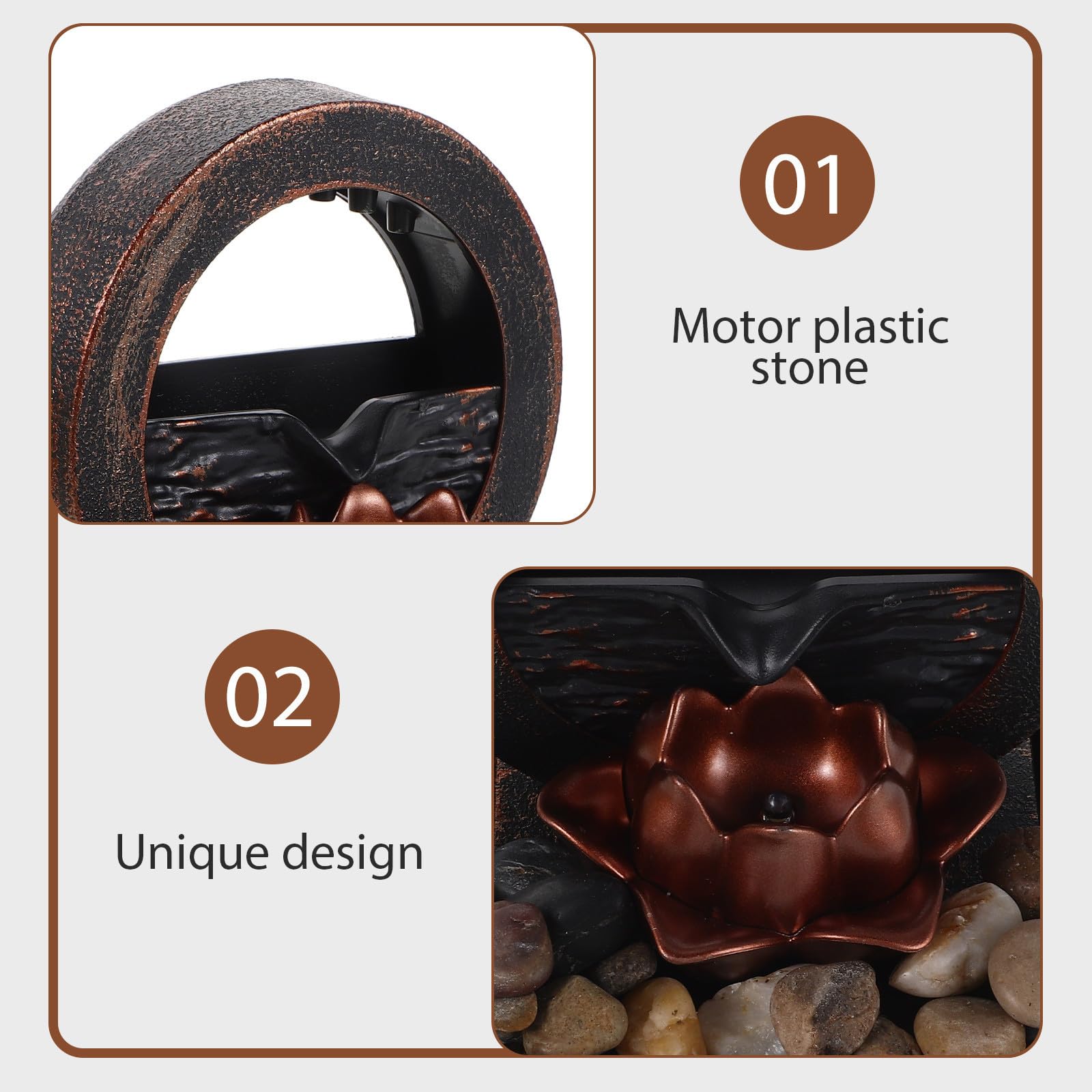 Uonlytech Fuente de Escritorio Dorada con Luces LED y Motor de Plástico para Oficina o Tocador, Fuente de Agua Decorativa de Interior con Funcionamiento USB o Batería
