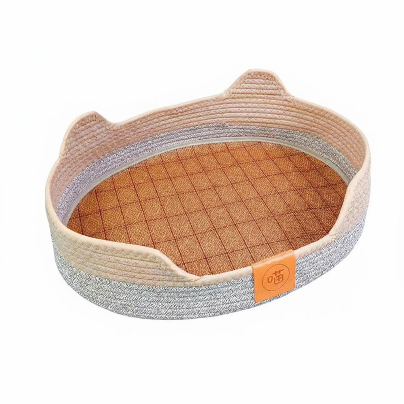 Panier pour chat lavable anti-odeurs, grand lit tissé main gris moins de 7.5kg