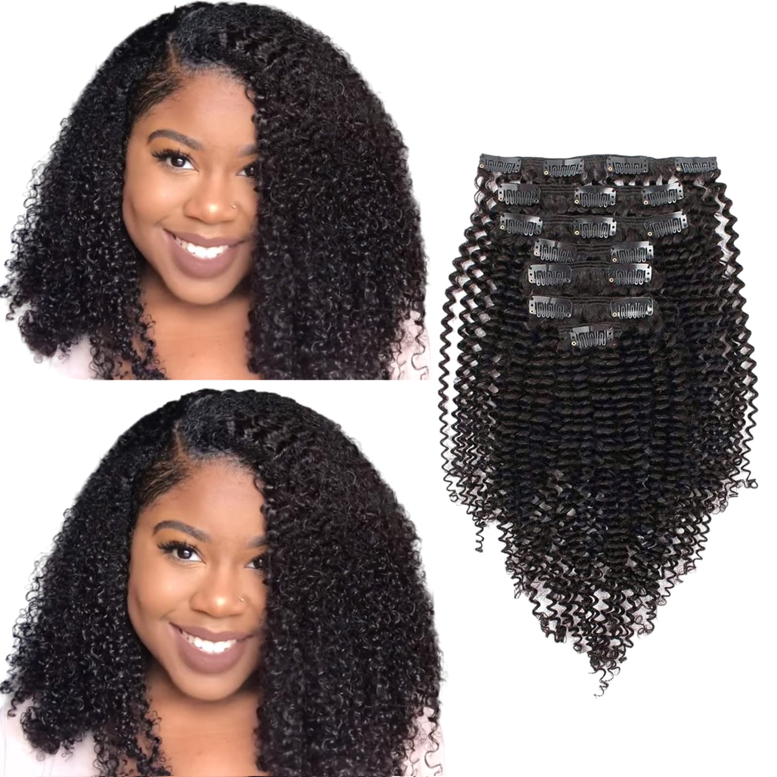 ABH AMAZINGBEAUTY HAIR Kinky Curly Clip in Hair Extension Remy Virgin Human Hair Curly Kinky Clip ins 3b 3c Natural Color Clip in Hair Extensions