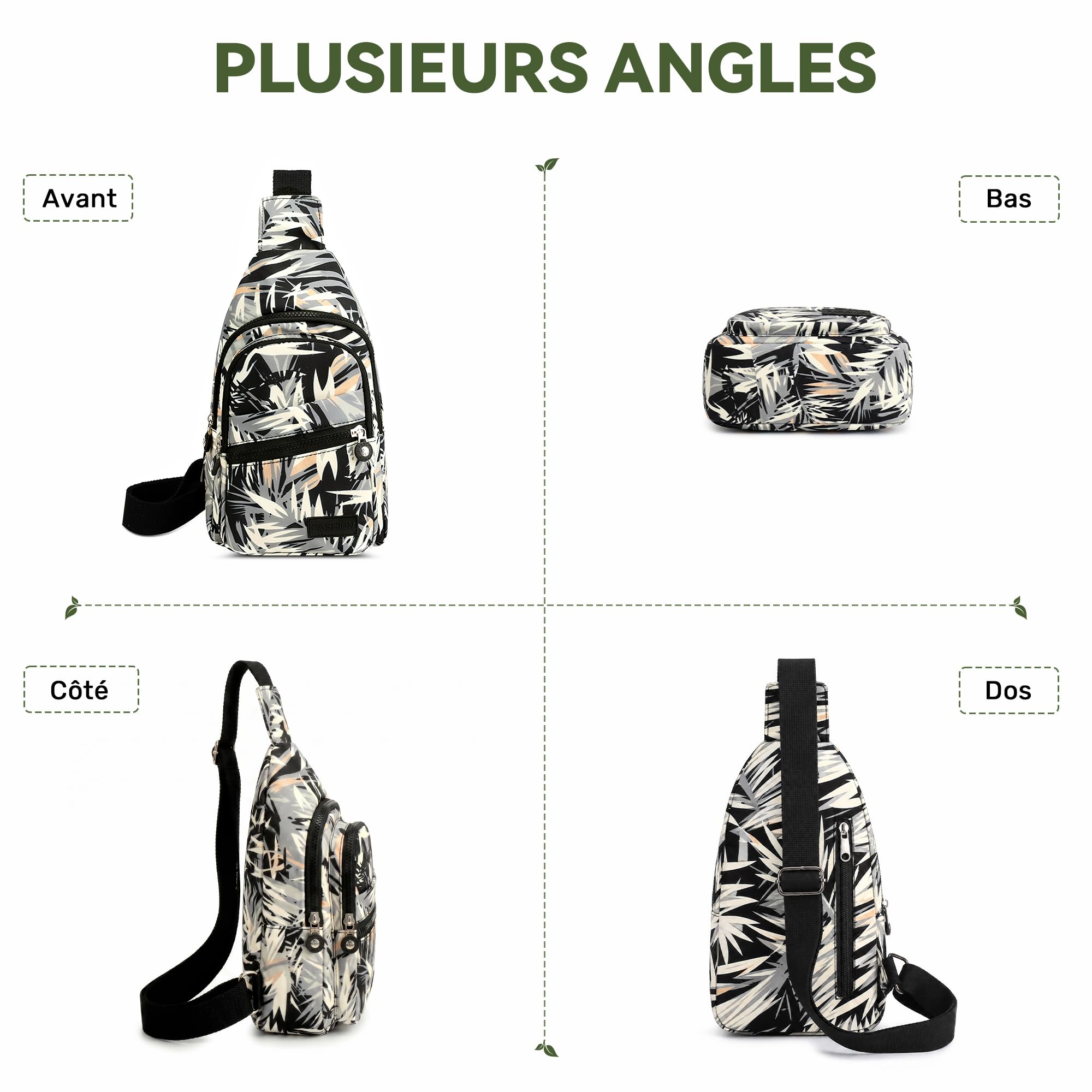 Sac de Poitrine Femme Imperméable Polyester Sling Bag Léger Crossbody pour Voyage Randonnée