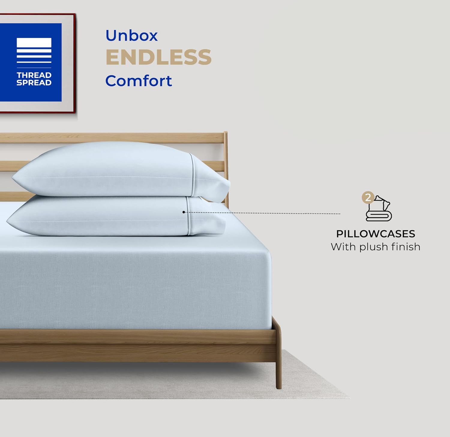 THREAD SPREAD 100% Cotton Pillowcases Standard/Queen Size Set of 2-400 Thread Count Cotton Pillowcases, Ultra Soft Cool Sateen Weave Pillow Cases for Sleeping, Set of 2 Pillow Covers (Light Blue) - Image 3