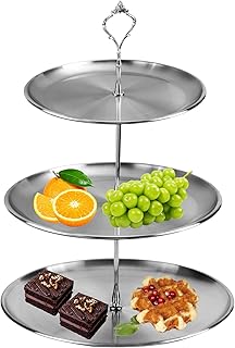 Obst Etagere aus Edelstahl, Tortenständer 3 Ablagefächer, 20cm,23cm,26cm, Perfekt als Obstschale für Obst Aufbewahrung, Muffins und Cupcakes