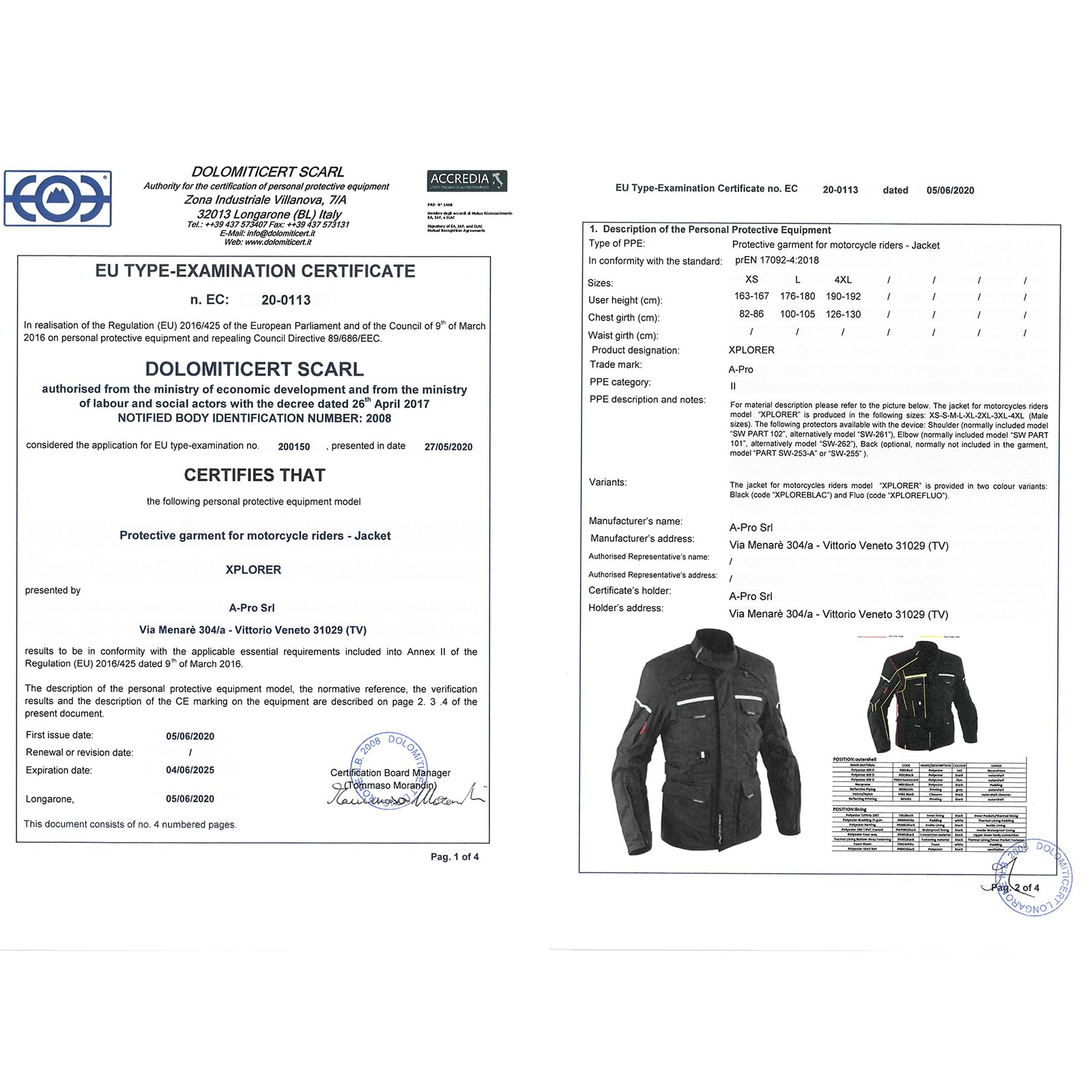 A-Pro Giacca Tessuto Moto Impermeabile Imbottitura Termica Sfoderabile Gran Touring