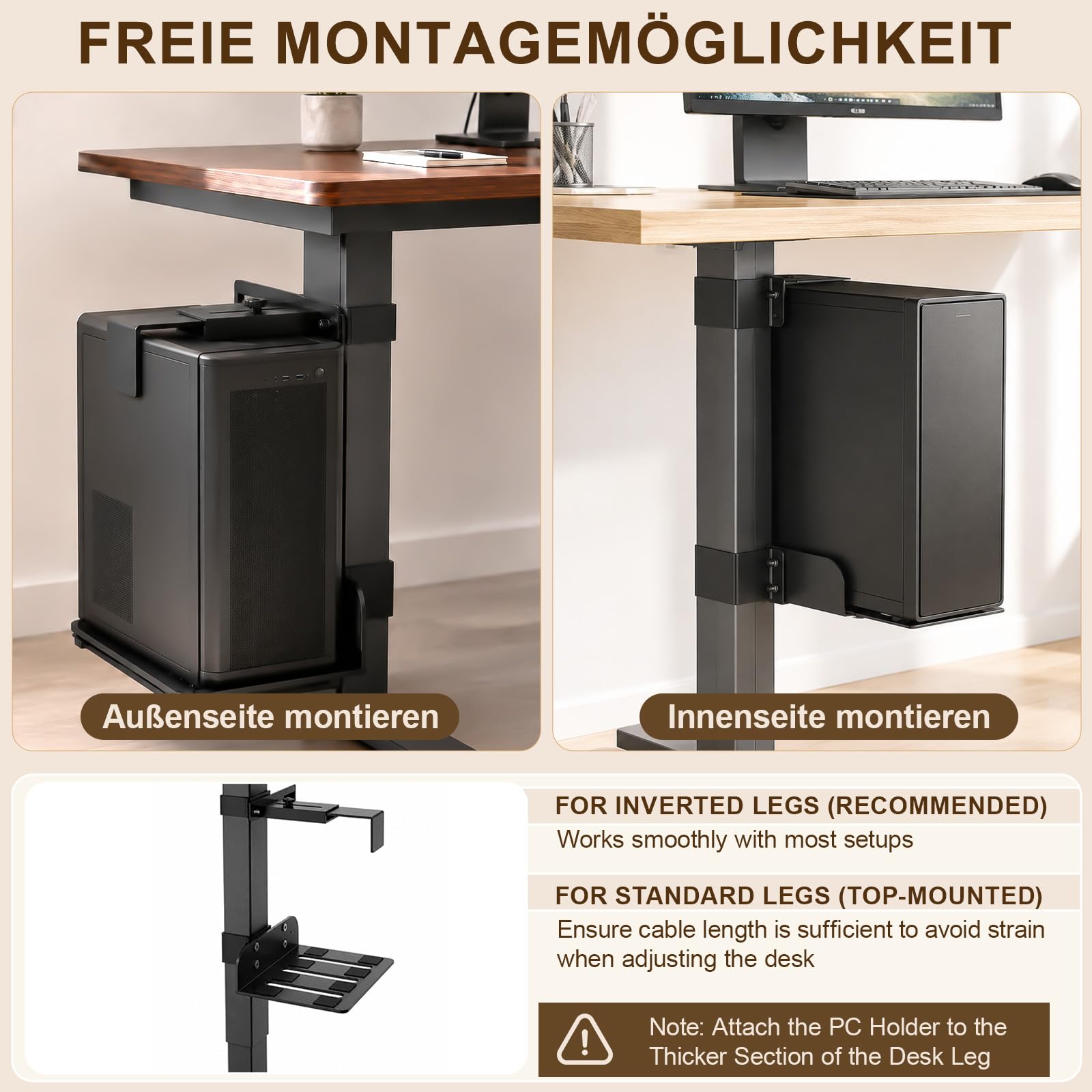 Supporto per PC regolabile sotto la scrivania, supporto CPU regolabile in altezza, solo per gambe del tavolo da 80 × 50 mm, portata 18 kg, supporto da tavolo per PC, per ufficio, casa, aula, senza