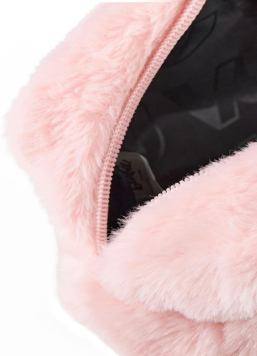Barbie Womens Fluffy Makeup Bag | Ladies All Over Fur with Embroidered Logo in Pink | Classic Logo Zip Cosmetic Storage Bag