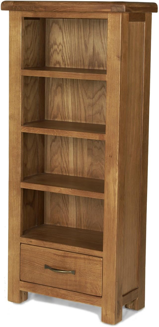 Earlsbury SOLID CHUNKY WOOD RUSTIC OAK NARROW OPEN BOOKCASE CD DVD CABINET