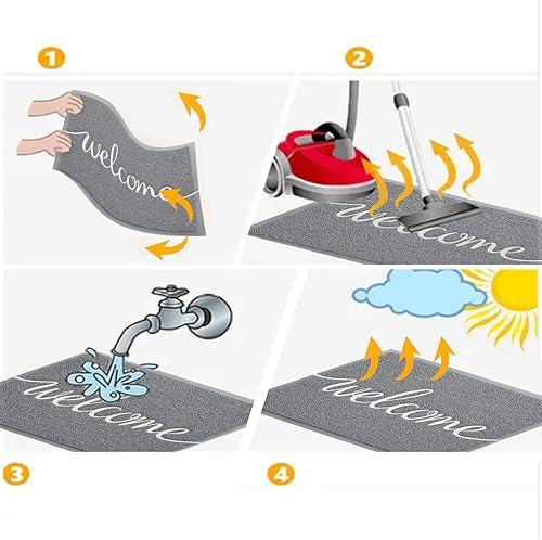 Miniatura 4 de Fireosma Tapete para puerta (32 x 20 pulgadas, gris) duradero tapete de bienvenida para interiores y exteriores, tapete antideslizante para puerta,