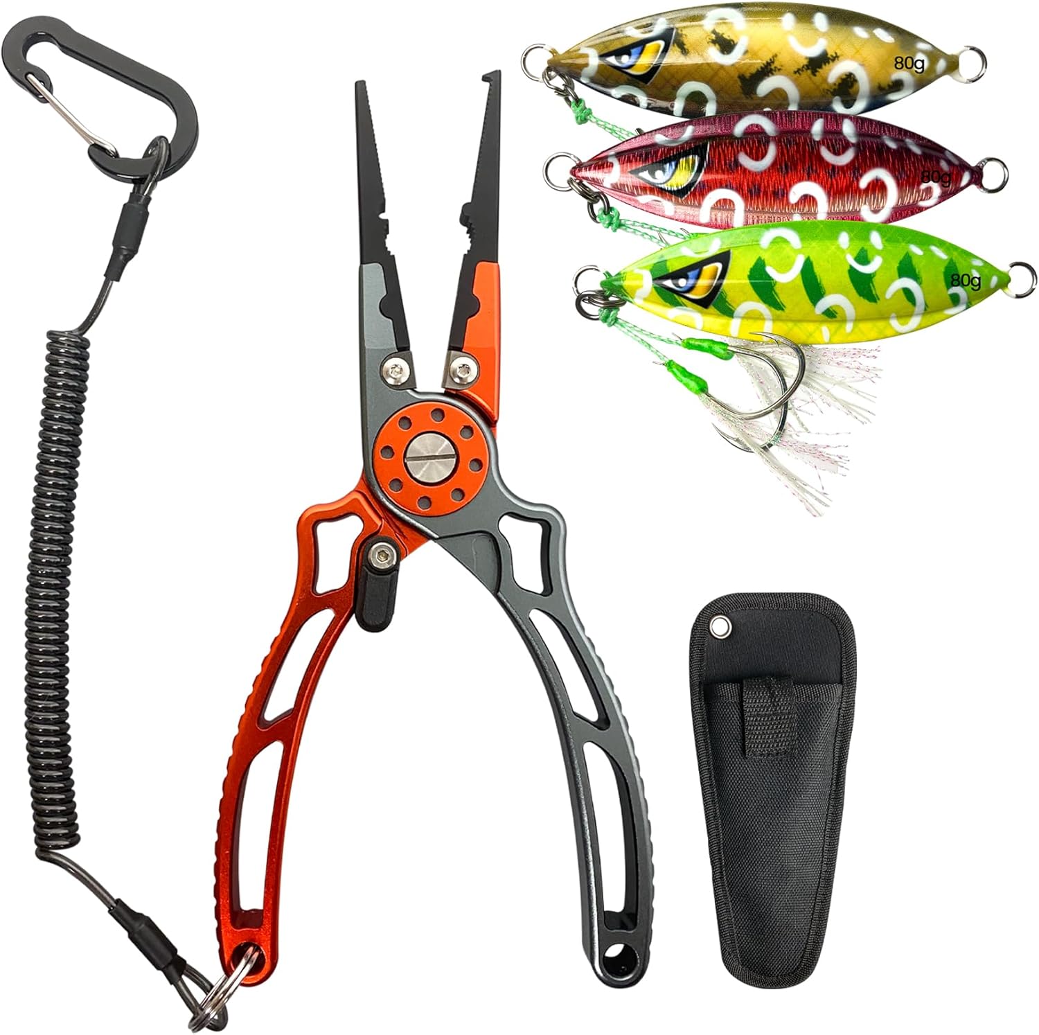 Pristis Utility Multi-Function Fishing Tool and Lures Combination, UTA II Fishing Pliers & 3 pcs 80g Sinking Jigs, A Cool Option for Angler