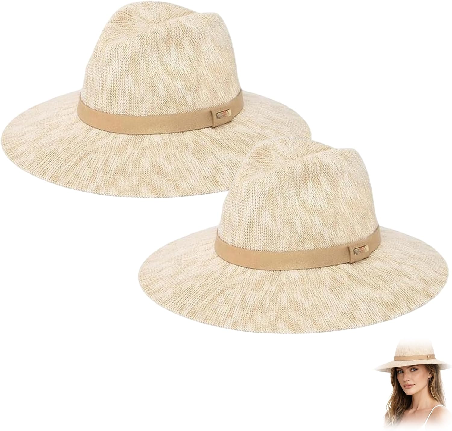 Packable Knit Fedora Hat for Women Foldable Sun Hat, Lightweight Breathable Beach Hat Wide Brim Travel Fedora Hat