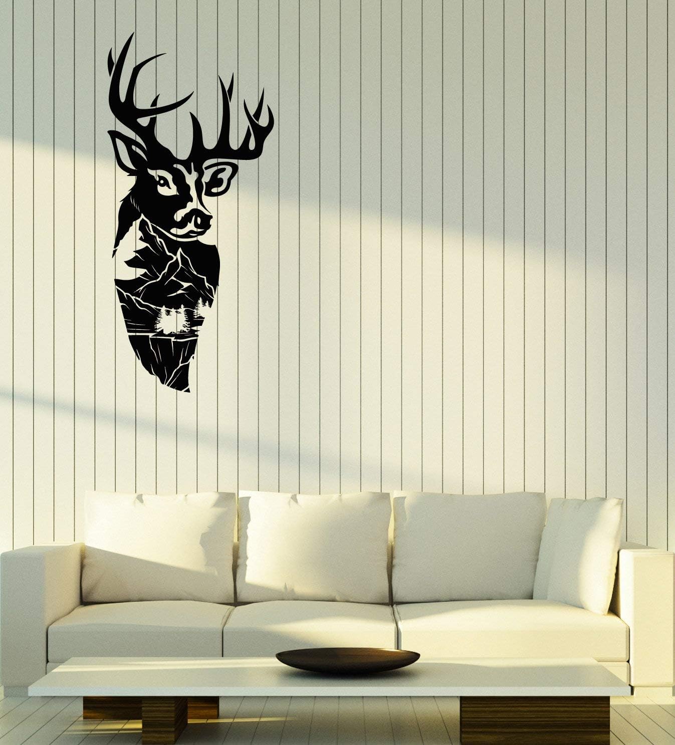 Vinyl Wall Decal Mountain Landscape Deer Head Forest Animal Stickers Large Decor (4022ig) Black