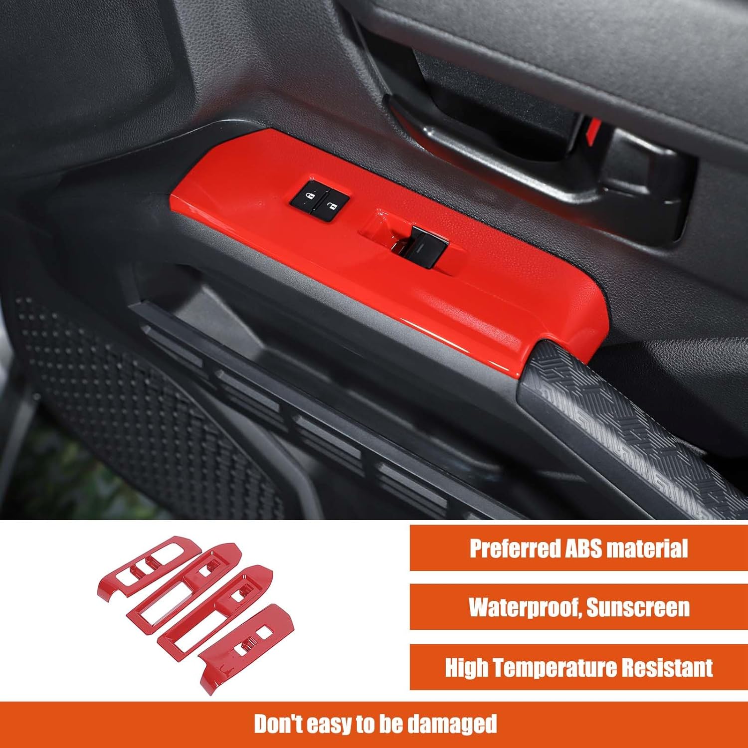 Front and Rear Doors 4pcs Look Interior Door Armrest Window Switch Panel Cover Trim Compatible with Toyota Tacoma 2024 2025+ (Red)