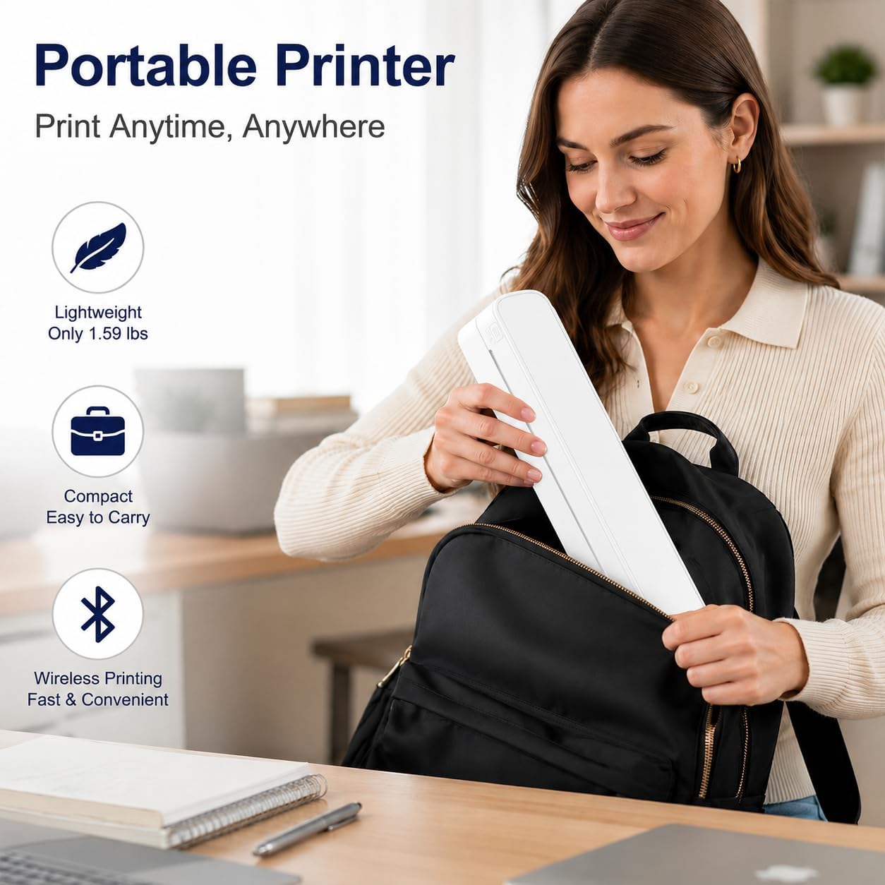 A4 Portable Thermal Printer - Wireless Bluetooth Inkless Printer