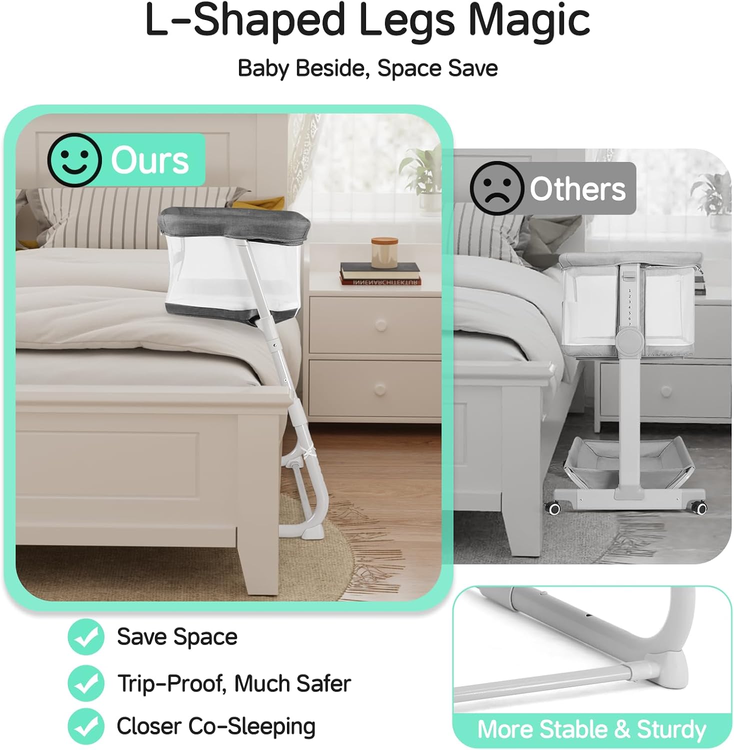 Cowiewie Bassinet Bedside Sleeper,Baby Bassinet Slides Over Bed,5-Height Adjustment & Breathable All-Mesh Wall Bedside Bassinet for Baby,Space-Saving Bedside Crib, Height(37.4-41.3"), Dark Grey