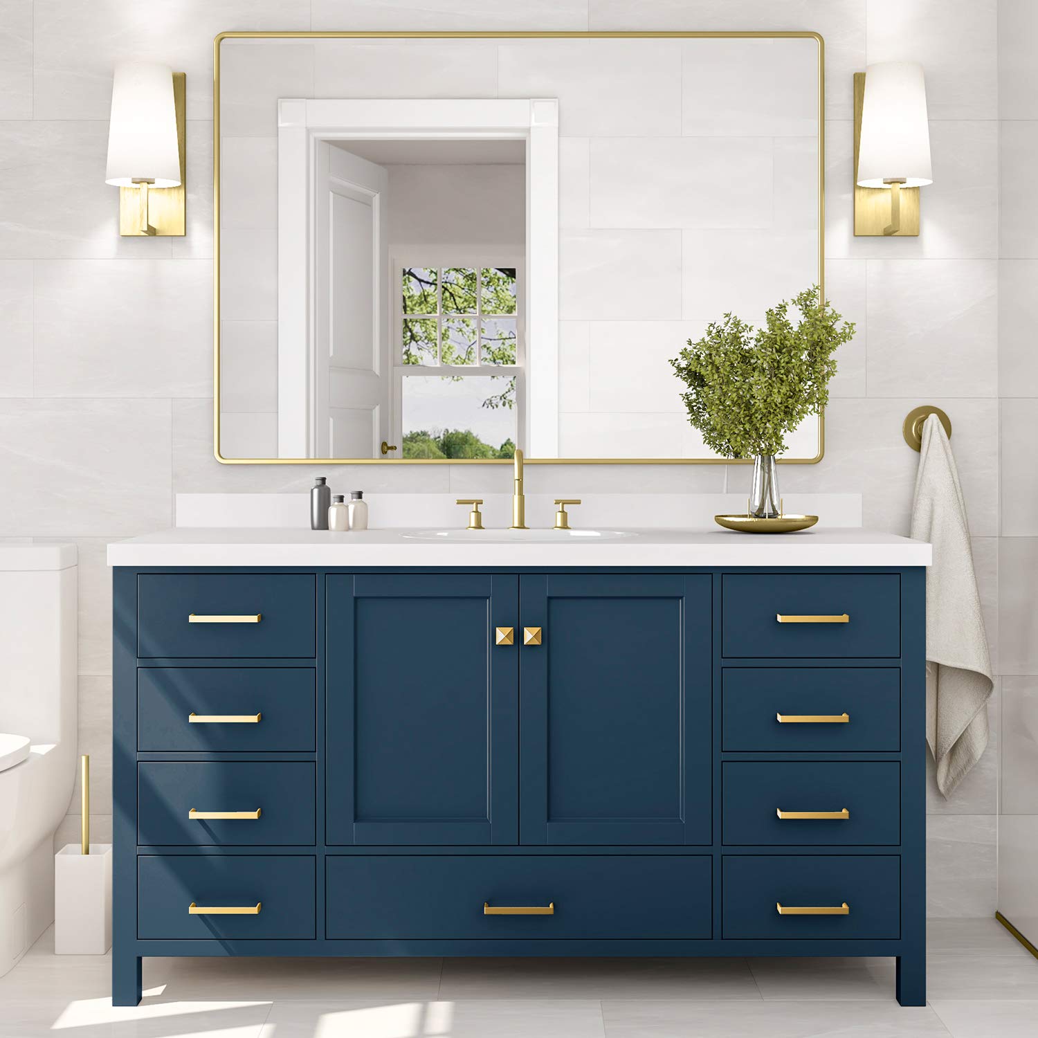 Buy ARIEL Bathroom Vanity 61" Inch with Pure White Quartz Countertop