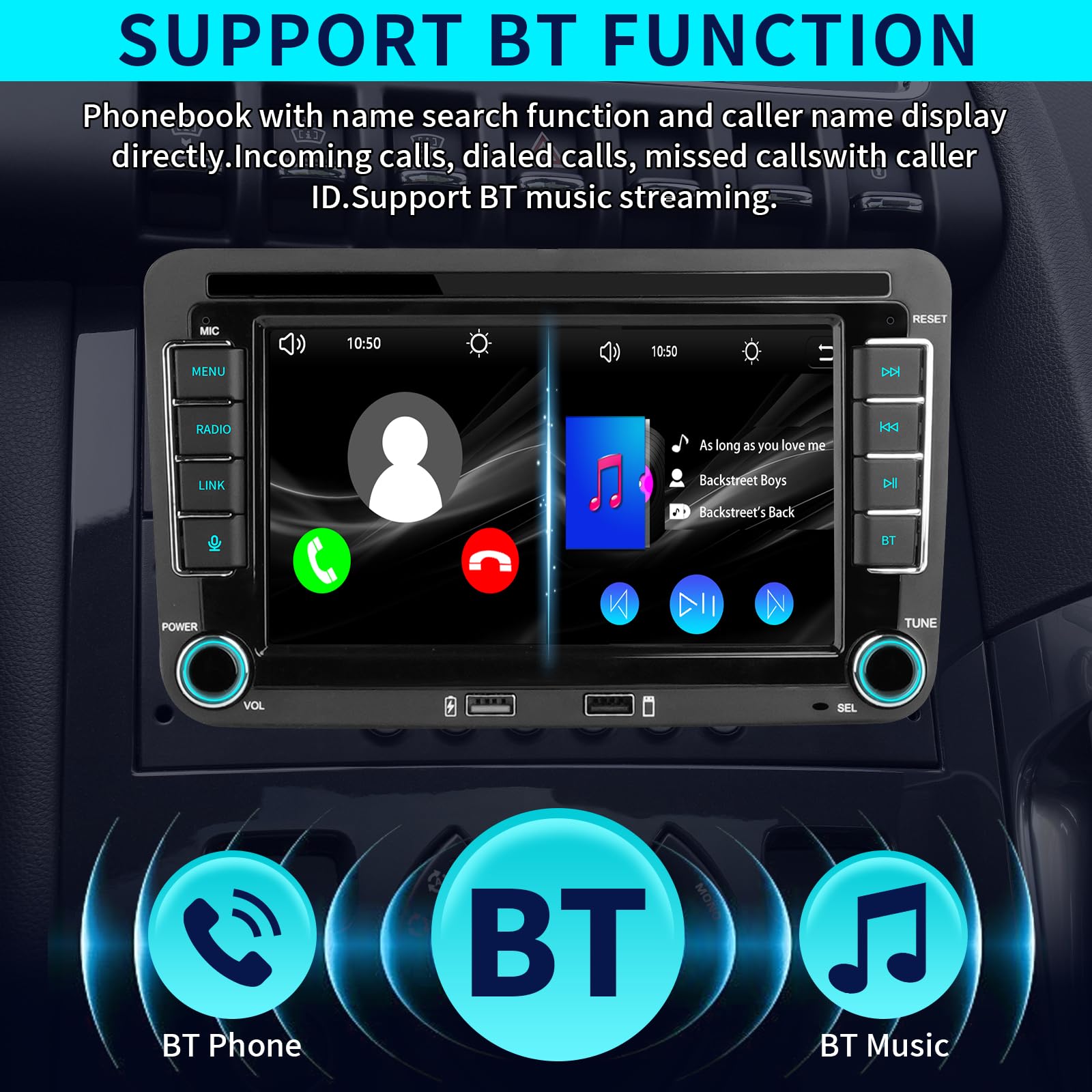 Autoradio per VW Golf R32/Plus/5/6, Passat, Polo T5,Seat, Touran, Skoda, supporto Carplay wireless/cablato e Android Auto, Radio supporto AM/FM/RDS/USB,BT,DSP, autoradio touch screen HD da 7 pollici