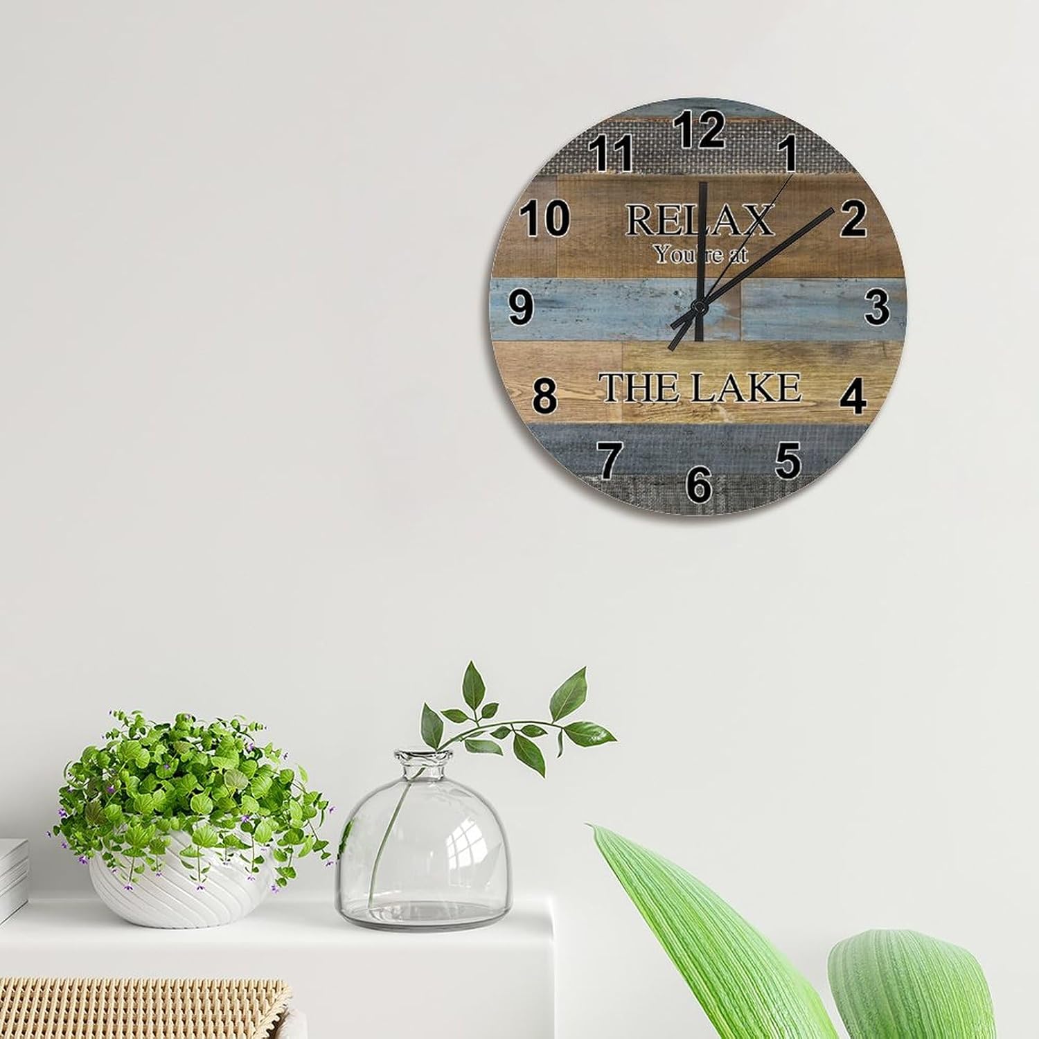 Relax You're at The Lake Wall Clock Lake Time Clock Wood Grain Large Wooden Wall Clocks Battery Operated 15 Inch Rutic Hanging Clock for Bedroom Living Room Farmhouse Wall Decor