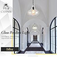 Vista 9 de Glass Large Pendant Lights for Kitchen Island Blown Glass Pendant Light Clear Hammered Shade Hanging Ceiling Lights with Black Finish for for