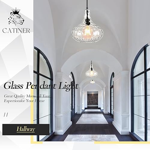 Miniatura 9 de Glass Large Pendant Lights for Kitchen Island Blown Glass Pendant Light Clear Hammered Shade Hanging Ceiling Lights with Black Finish for for