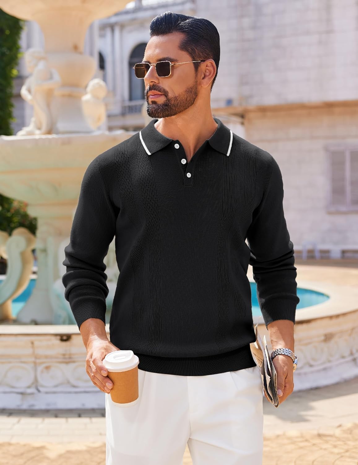 COOFANDY Mens Knit Polo Sweaters Long Sleeve Vintage Polos Casual Dress Pullover Old Money Tops - Image 2