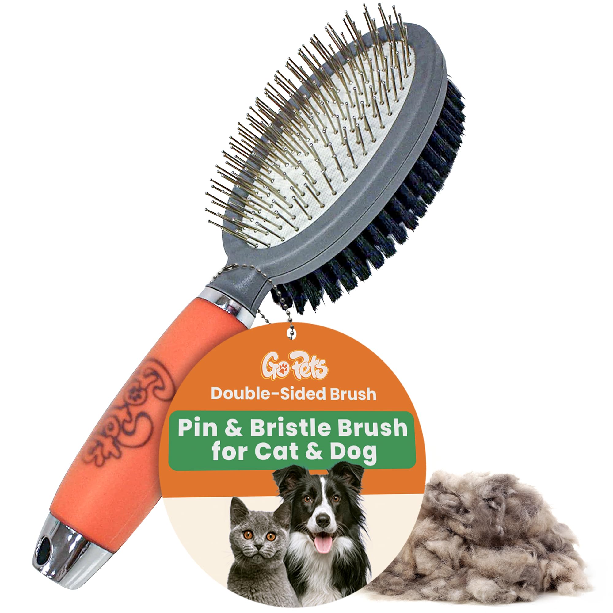 Double-Sided Pin & Bristle Brush, Dog & Cat Grooming Brush for Detangling, Shedding Control, Fur & Dirt Removal, Smooth & Efficient Pet Grooming for Healthy Coat, Comfortable Ergonomic Handle