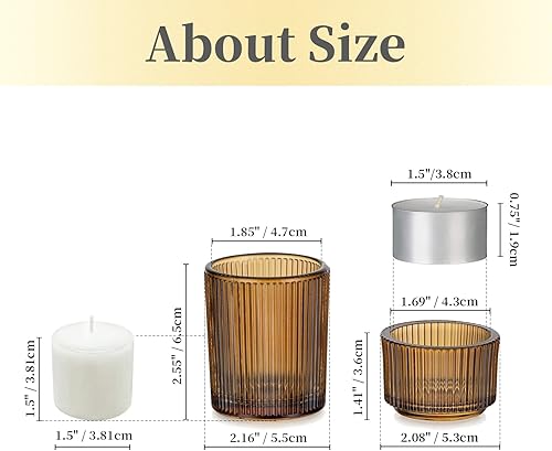 Miniatura 2 de Hewory Portavelas de cristal de candelita de cristal: 8 portavelas votivas ámbar, portavelas para velas de té, soportes acanalados para velas de té