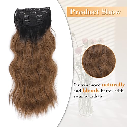 Miniatura 2 de AISI BEAUTY Extensiones largas de cabello sintético con clip para mujer, 20 pulgadas, 4 piezas, extensiones largas onduladas y gruesas
