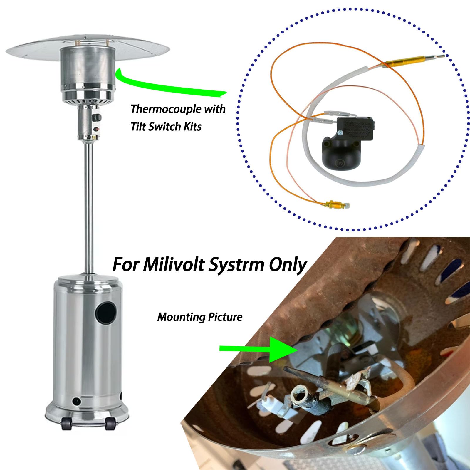MENSI New Propangas-Heizpilz Reparatur Ersatzteile Thermoelement & Dump Switch Control Safety Kit