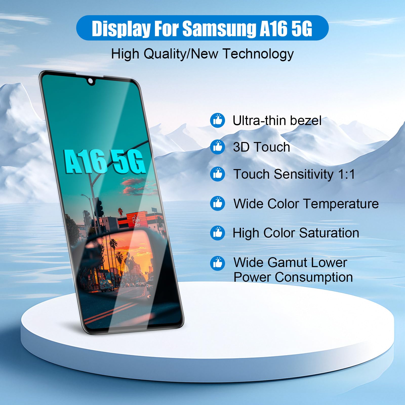 DTD - Pantalla LCD de Repuesto para Samsung Galaxy A16 5G SM-A166B/A166E - Pantalla táctil de Repuesto con Herramientas (Negro con Marco)