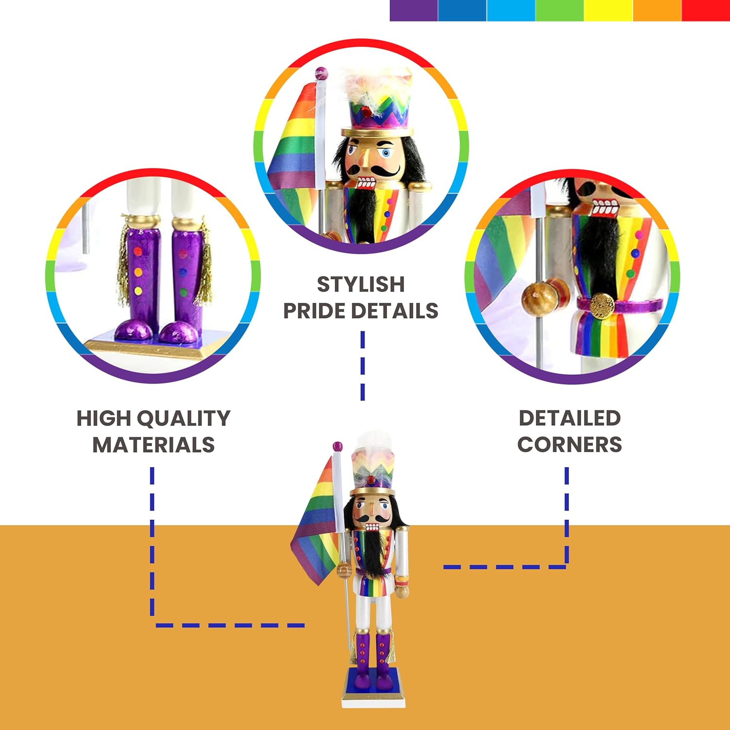 Nutcracker Ballet Gifts, Pride Nutcracker Christmas Ornaments, Wooden Figure Decoration with White Uniform and Rainbow Flag for Holiday Home Decor, 12 Inch, White Nutcracker Soldier