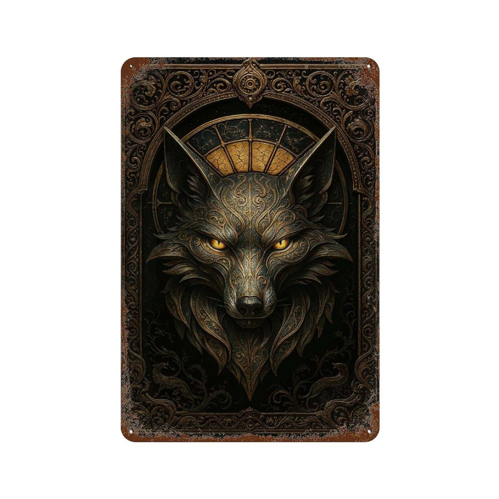 Ornate Fox Head – Gothic Elegance Fantasy Poster 11.8"x7.9" Weathered Tin Sign, Rustic Home Decor for Living Room, Hallway And Home Decor