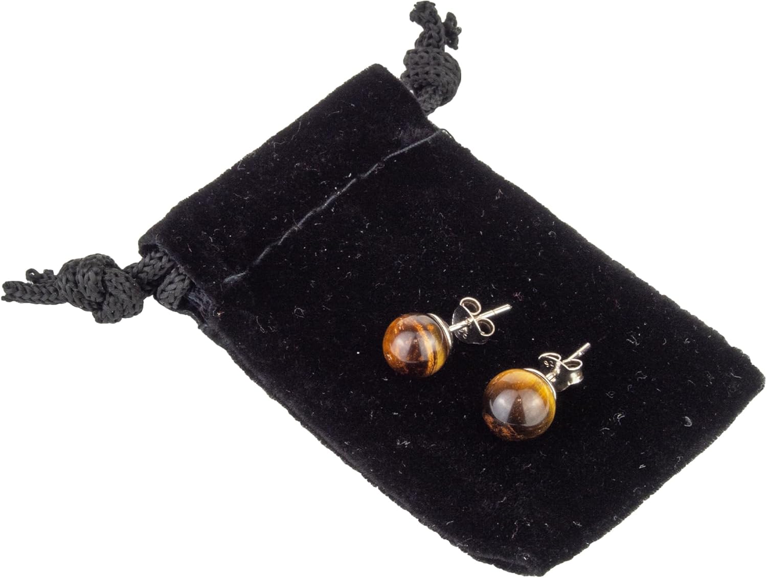LaTisoro 925 Sterling Silver Small Tiger Eyes Stud Ball Earrings: 8mm Hypoallergenic Round